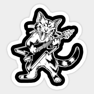 Cute Guitar Cat Metal - Goth and Cat Lover Sticker